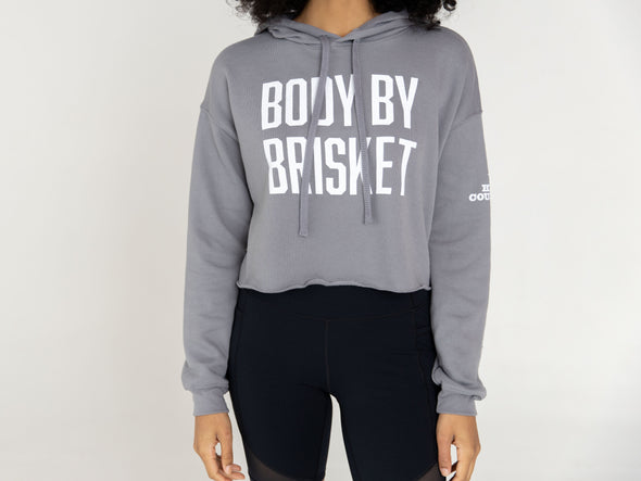 Body By Brisket - Womens Cropped Fleece Hoodie - Grey