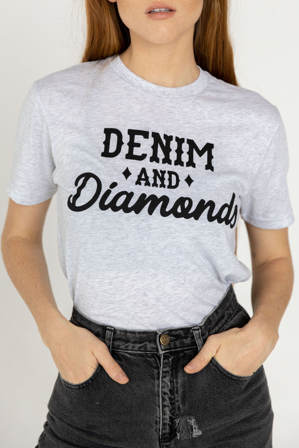 Denim And Diamonds - Unisex/Men’s Crew - Heather White 