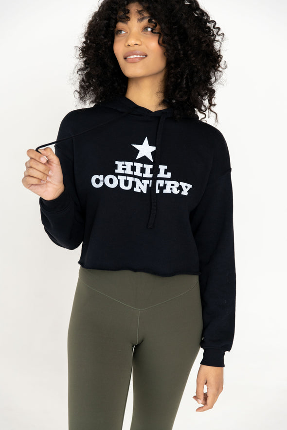 Hill Country - Womens Cropped Fleece Hoodie - Black 